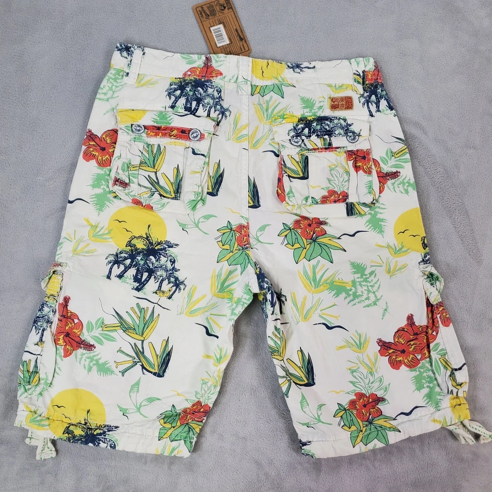 Tokyo Laundry Cargo Shorts Mens 34x10 Regular Fit White Floral Print Button Fly - Image 2 of 4