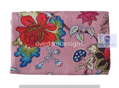 Indian Cotton Fabric 5 Yard Block Floral Print Loose Pink Running Craft