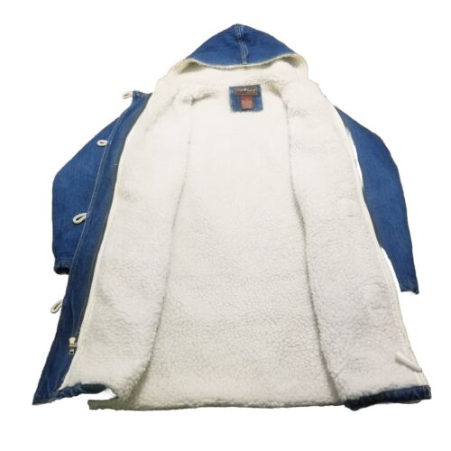 Sergio Valente Denim Jacket Women Size 6 Blue Hooded Sherpa Vtg Jean Barn Coat - Picture 2 of 6