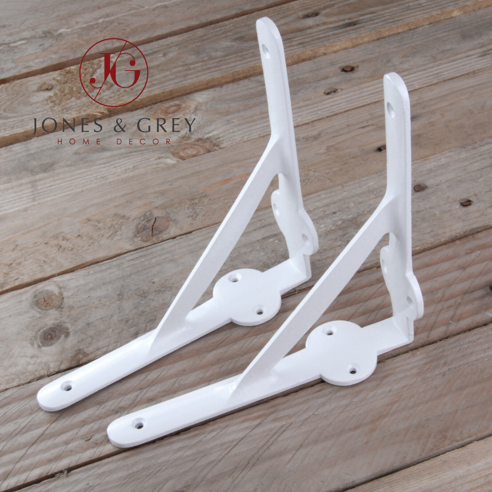 PAIR OF WHITE CAST IRON SHELF BRACKETS INDUSTRIAL GALLOWS ARCH WALL SUPPORTS