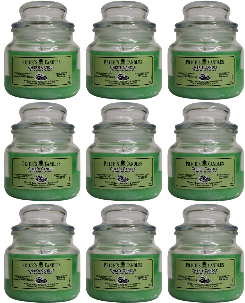 9x Price's Chef's Candle in Glass Jar with Lid Eliminates Cooking Kitchen Odour