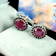 Natural Garnet  Ruby Gemstones with 925 sterling silver Cufflinks for men's