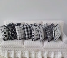 Dollhouse Miniature Handmade Set of 8 Black & White Throw Pillows/Cushions