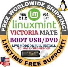 Linux MINT 21.2 USB VICTORIA Mate 64-Bit Live Boot, Full Install for MAC, PC