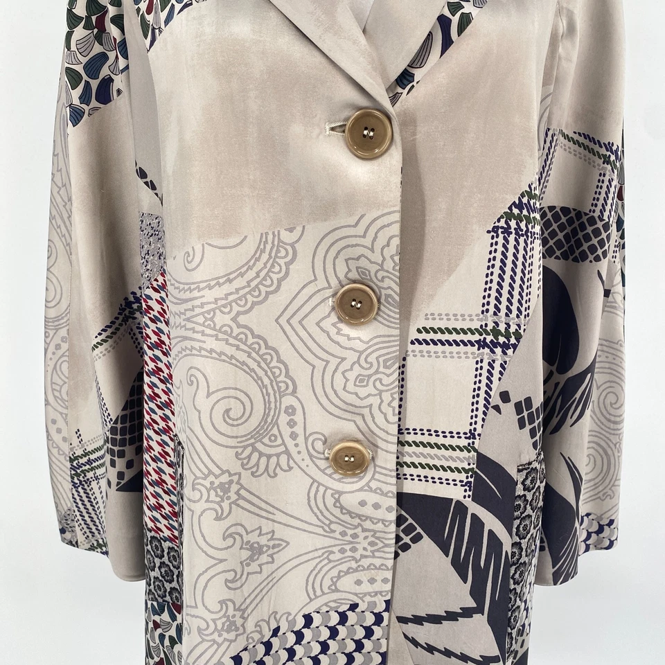 Chaqueta ETRO para mujer talla 6 plata EE. UU. estampado mixto 3-Bttn largo forrado arte para usar Foto 3 de 4