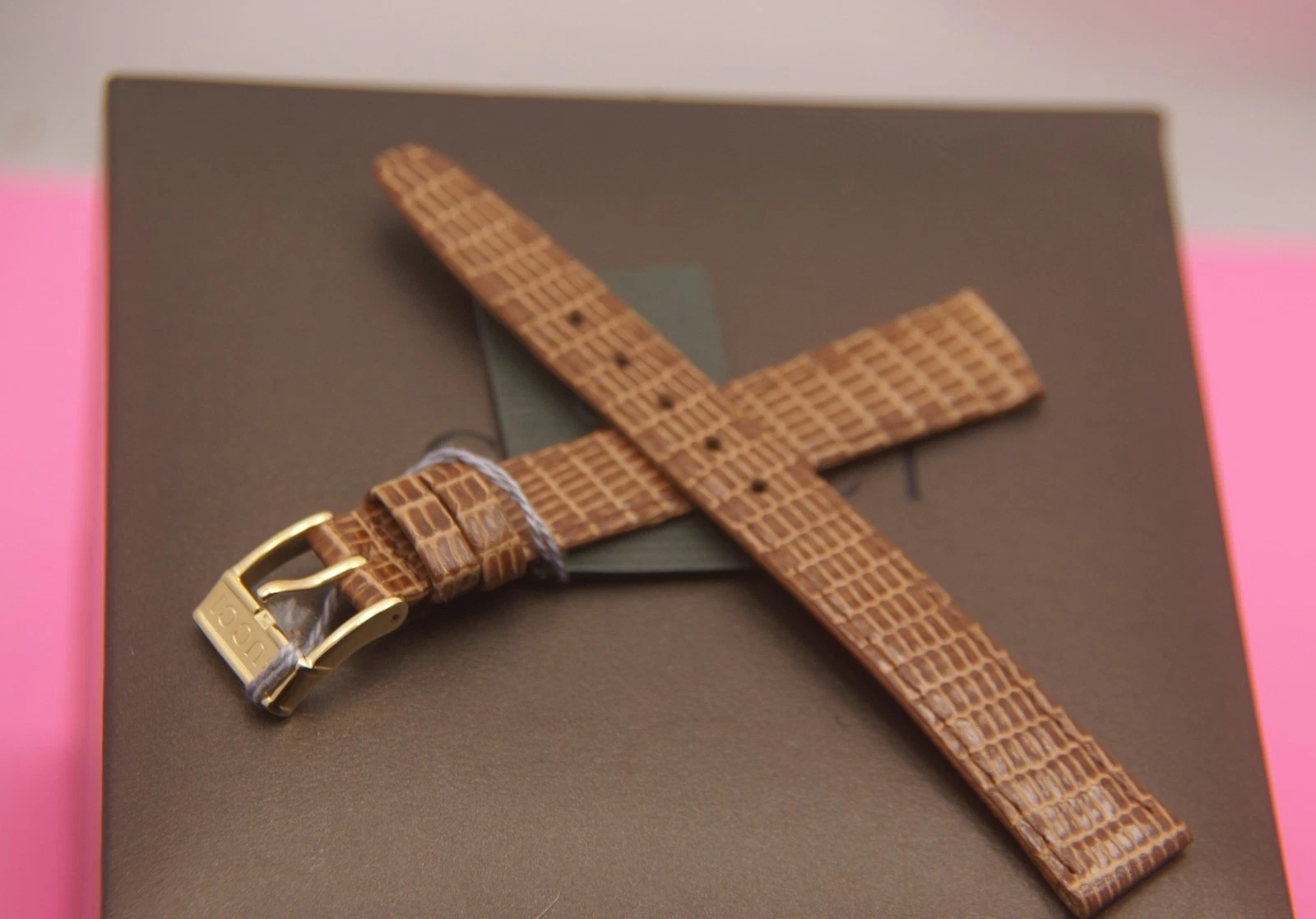 New Gucci 12 MM Genuine Lizard Leather Band in Tan (12.111)