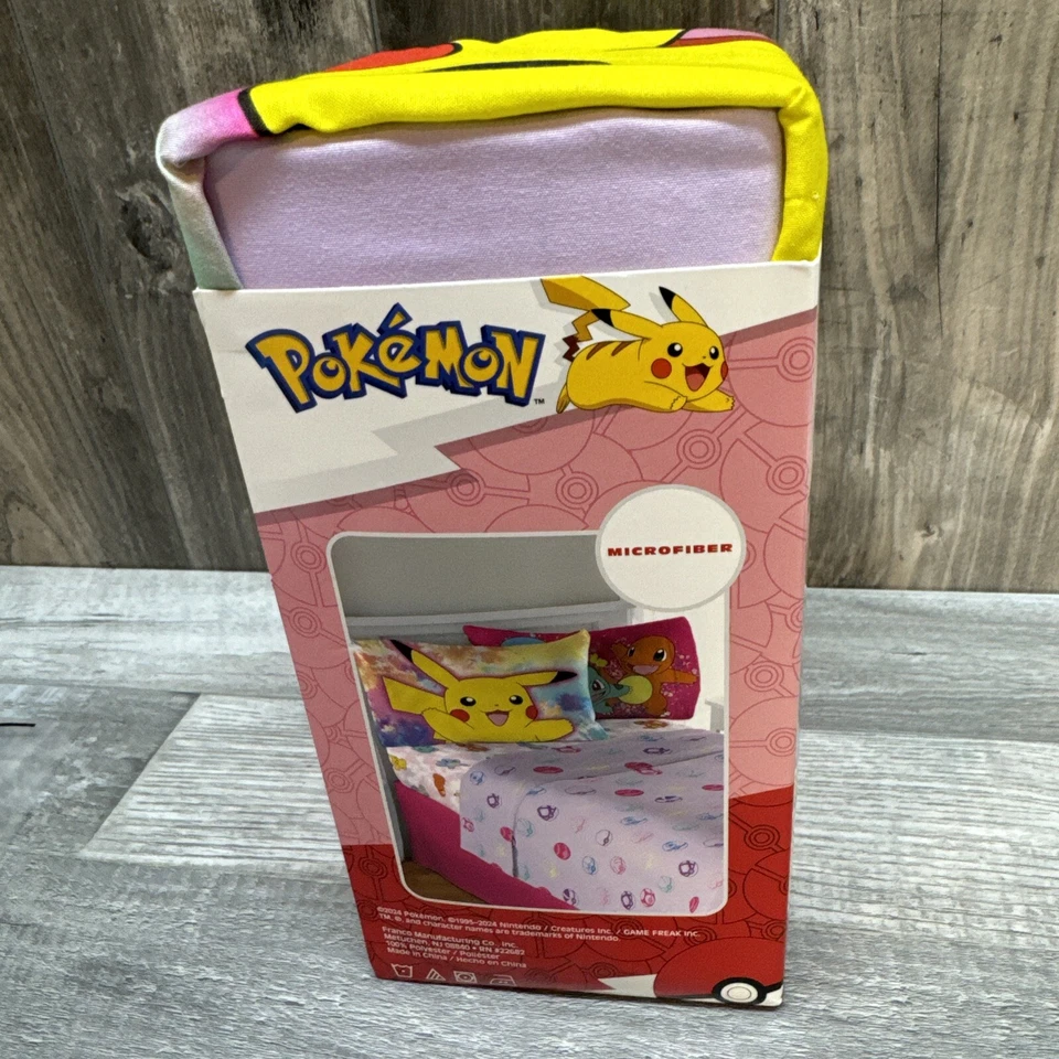 Juego de cama para niños 4 piezas Pokemon tamaño completo juego de sábanas Pickachu Charmander Foto 4 de 4