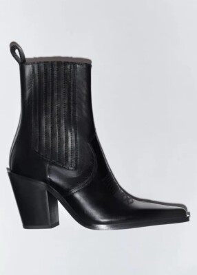 ZARA BLACK LEATHER COWBOY WESTERN ANKLE BOOTS New UK EU39 BNWT UK