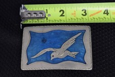 VINTAGE NICKLE SILVER TURQUOISE CHIP INLAY BELT BUCKLE DOVE