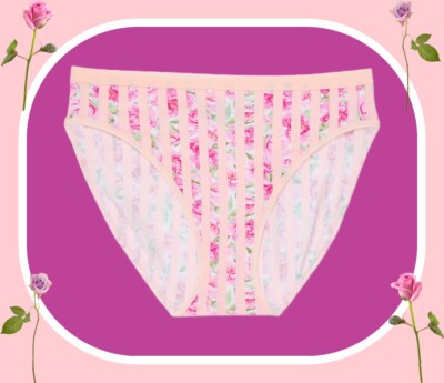 S M L XL XXL Pink Rose Stripe Cotton Victorias Secret HighLeg Waist Brief Pantie