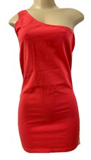 I❤️H81 Women’s One Shoulder Casual Mini Dress Stretch Jersey, Magenta Red Size S
