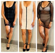 Women's Micro Mini Dress Zipped Ultra Soft Red/Black Net Tight Pull Over Vest 