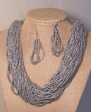 50 STRAND SEED BEAD NECKLACE SET GUNMETAL GREY COWGIRL WESTERN NATIVE BOHO