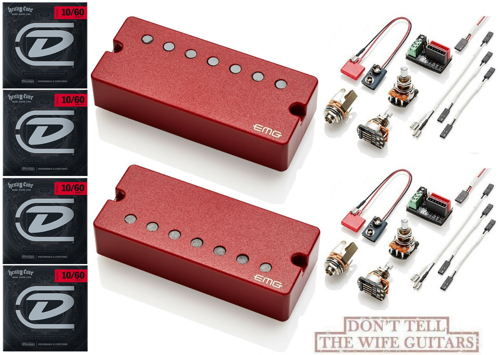 EMG 57-7 + 66-7 RED 7 STRING SOAPBAR ACTIVE GUITAR PICKUP SET ( 4 ...