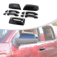 Black Exterior Top Mirror Trim + Door Handles Cover Set For Silverado/Sierra 14+