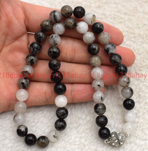 Natural 8/10mm Black Rutilated Quartz Round Gemstone Beaded Necklace 16-32in - Picture 11 of 12
