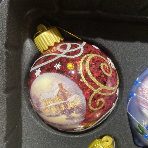 Thomas Kinkade Light Up The Season Glass Ornament Set Luminary Illuminated COA - Picture 10 of 14