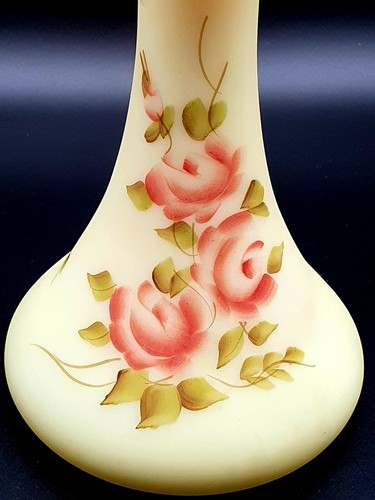 Fenton Vaseline Burmese Hand Painted Artist signed SATIN Rose JACK IN PULPIT - Picture 7 of 12