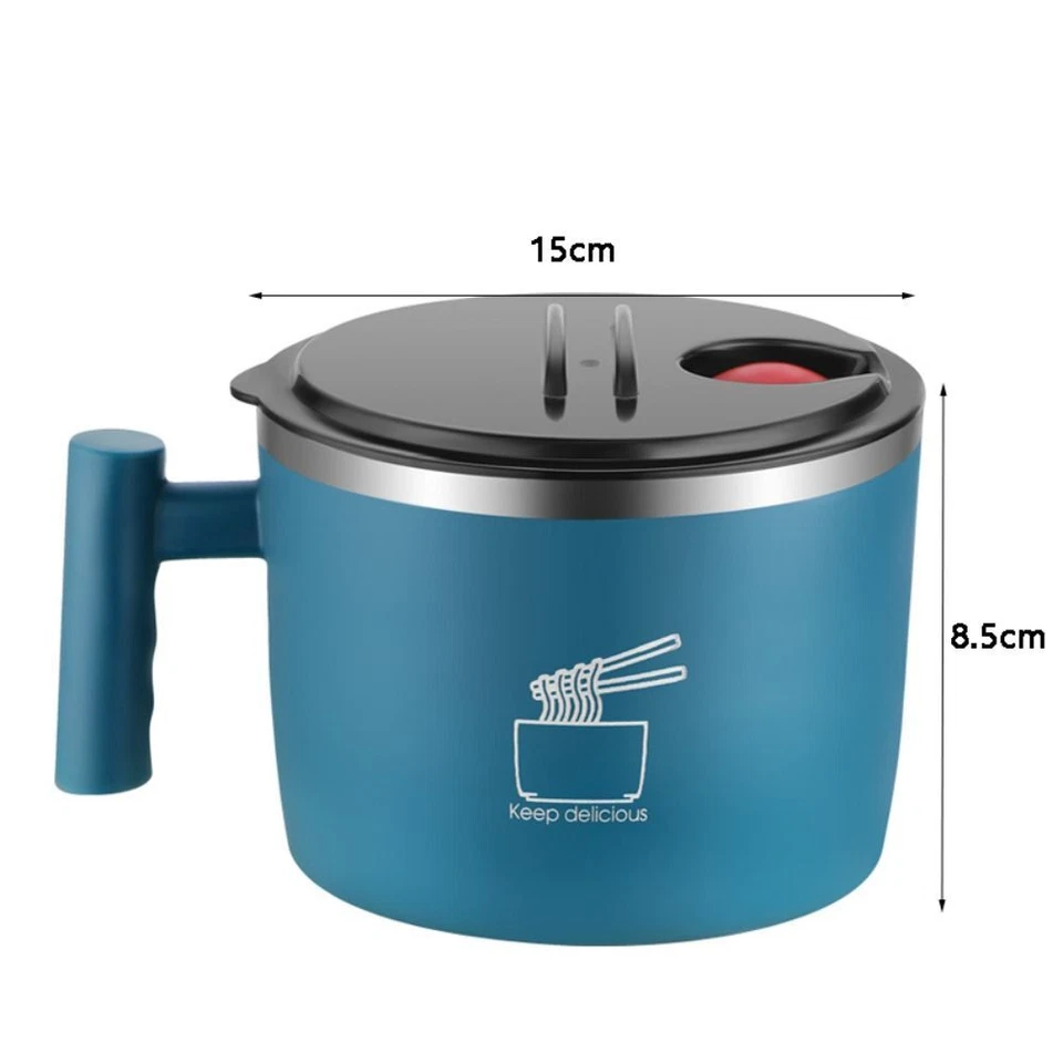 Fideos Instantáneos Tazón Acero Inoxidable Ramen Tazón 1000ML Fideos Caja de Fideos con Tapa Foto 2 de 4