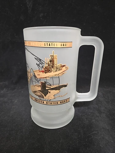 United States NAVY Frosted Beer Mug Gold Naval Ships USN