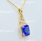 14k Yellow gold  Natural Diamond & Emerald cut  AAA Tanzanite pendant — photo 3