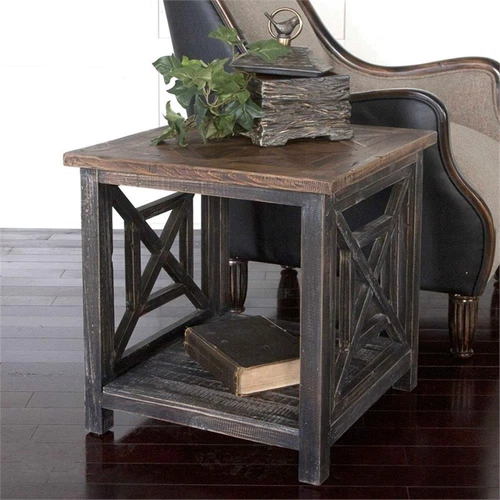 Uttermost Spiro Transitional Reclaimed Fir Wood End Table in Brushed Black - Picture 3 of 4