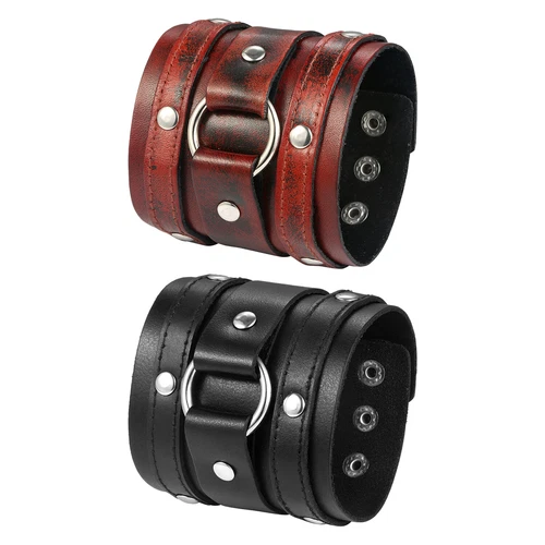 Men's Punk Rocker Heavy Wide Rivet Leather Straps Cuff  Wraps Wristband Bracelet
