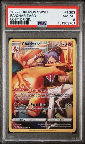 2022 POKEMON SWORD & SHIELD LOST ORIGIN #TG03 FULL ART/CHARIZARD PSA 8