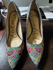 Sam Edelman Multicolor Embroidered Fabric Stiletto Pointed Toe Pumps Women