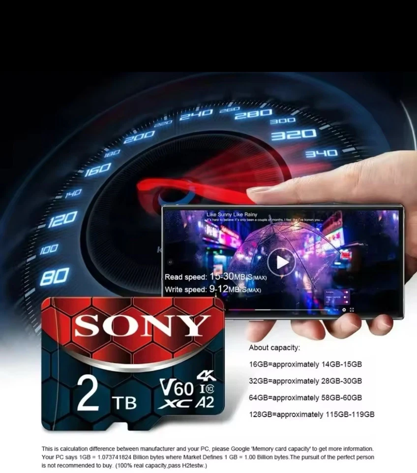 Carte mémoire micro SD Sony TF, 2 To, classe 10, haute vitesse, U3 4K - Photo 4/4