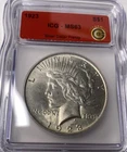1923 Peace Dollar MS63 ICG Slabbed Silver Bullion Oz Ounce Breakmint US Coinage