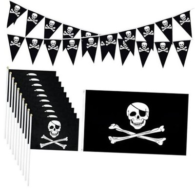Pirate Day Party Flag Set - Includes 65ft Pirate Skull Banner, 3ftx4.92ft Big