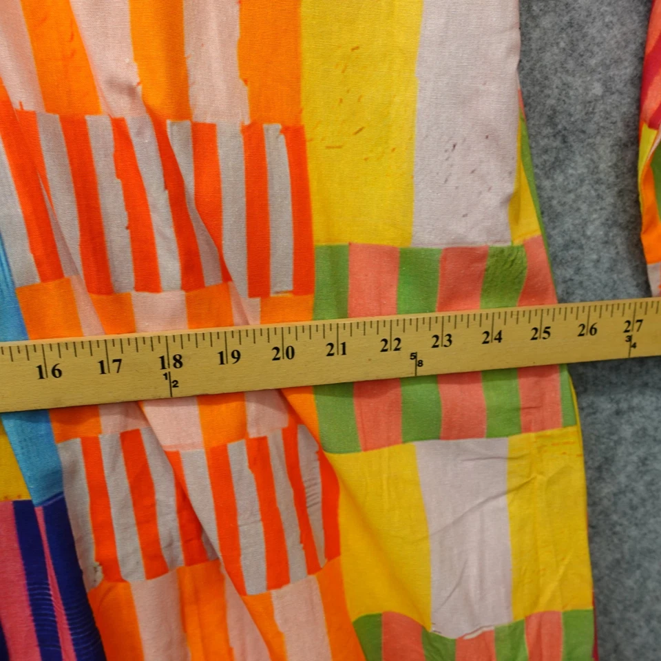 Patchwork Shift Kaftan Dress Womens L Colorful Striped Art to Wear Midi Oversize - Image 4 of 4