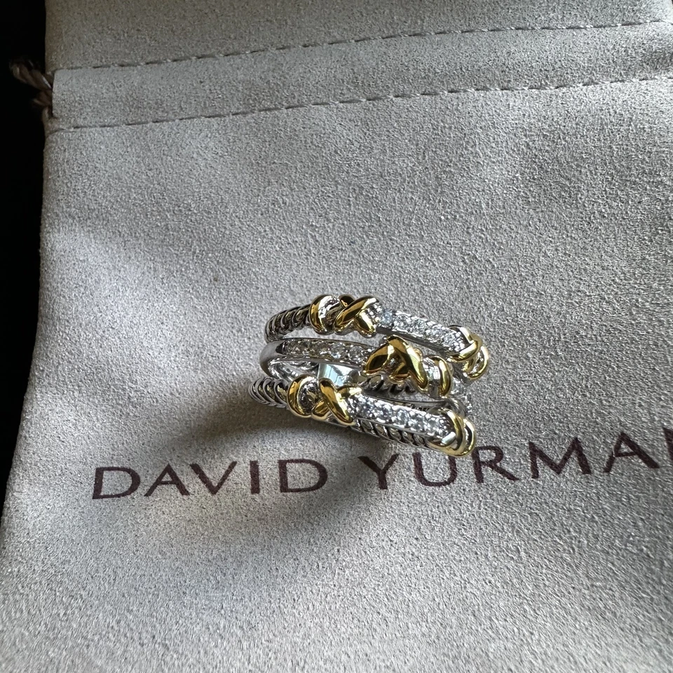 David Yurman Crossover Ring w Pavé Diamonds in 14K White Gold Sterling Size 8 - Image 2 of 4