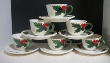 Vtg Lefton White Holly Berry TEA CUPS w SAUCERS 6067 Set of 6 70/71 Original Box