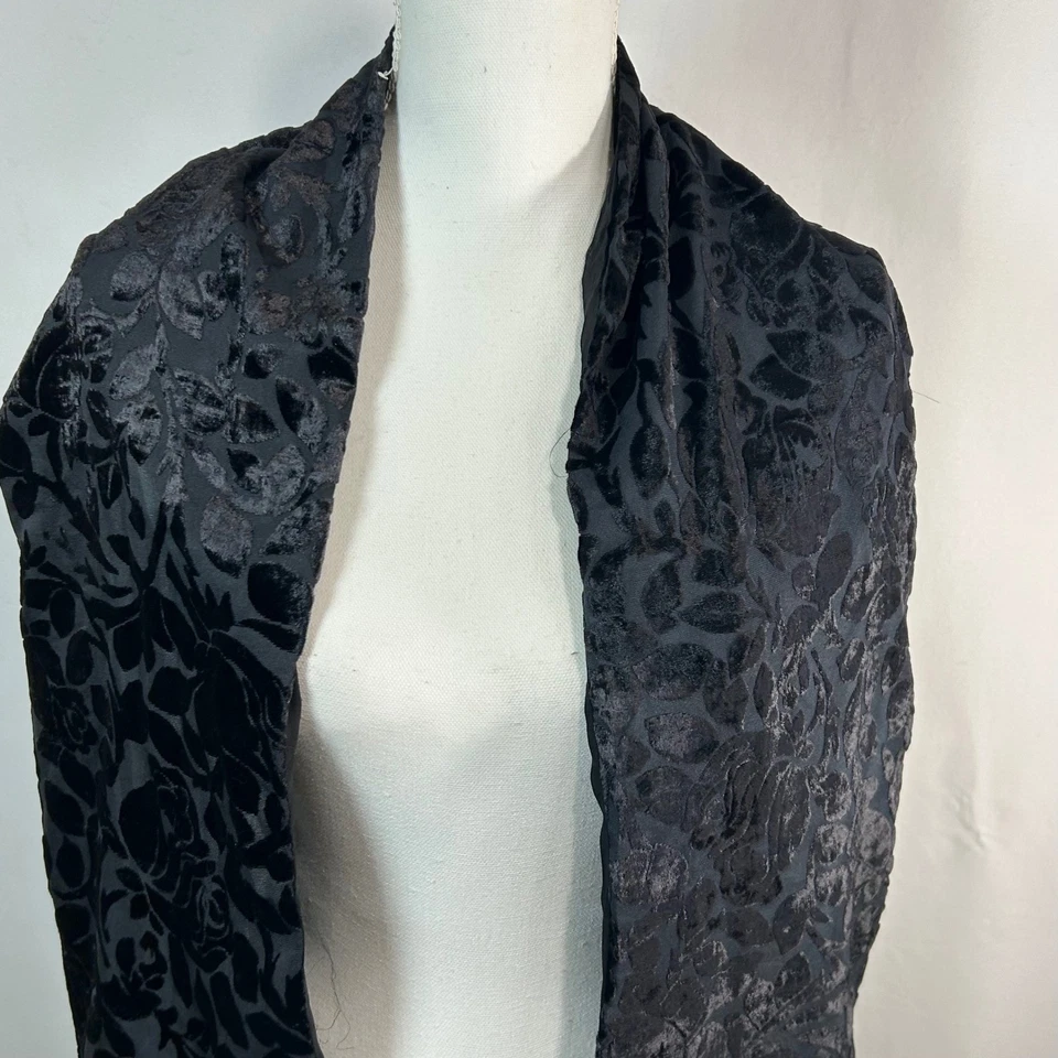 Mantón negro terciopelo rosa Burnout bufanda envoltura flecos noche formal Foto 3 de 4