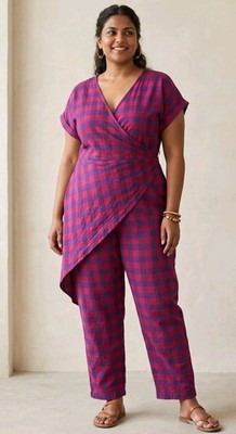 Rujuta Sheth Womens XL Luna Chex Jumper Cotton Wrap Jumpsuit 