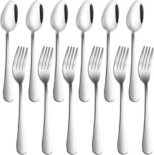 Set of 12, Stainless Steel Dinner Forks and Spoons Silverware Set, Heavy-Duty