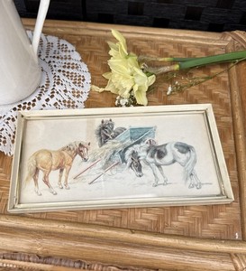 Vintage Mabel Gear “A La Carte” 3 Horses Print Picture Framed Mid Century