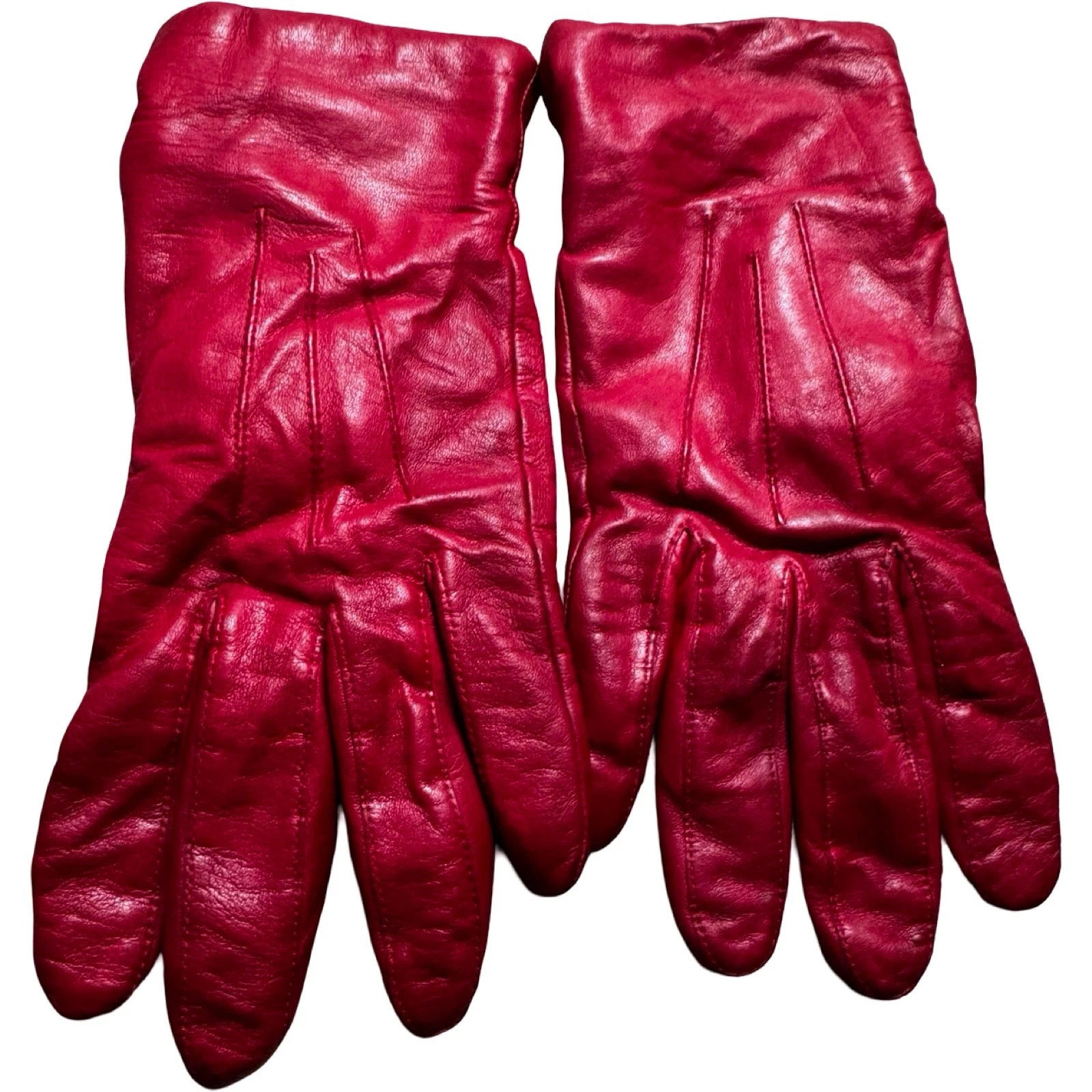 Aris Leather Gloves Womens 7.5 Red Good Vintage Lined Winter Accessory