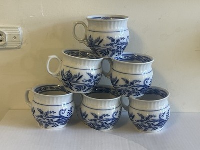 6 VTG Czechoslovakia Thun Bohemia Blue Onion Bubble Pot Belly Coffee Cups
