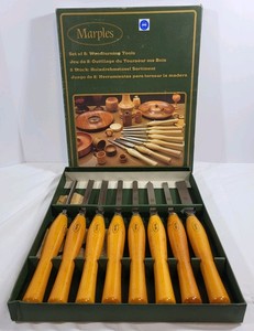Marples M1002 Set of 8 Woodturning Tools Lathe Chisels in Box Vintage EUC