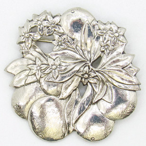 VINTAGE STERLING SILVER .925 LANG FRUIT FLOWER LEAF CLUSTER ROUND PIN BROOCH