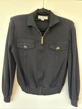 St. John Collection by Marie Gray black zip-up knit jacket, Wool Blend Bomber Sm