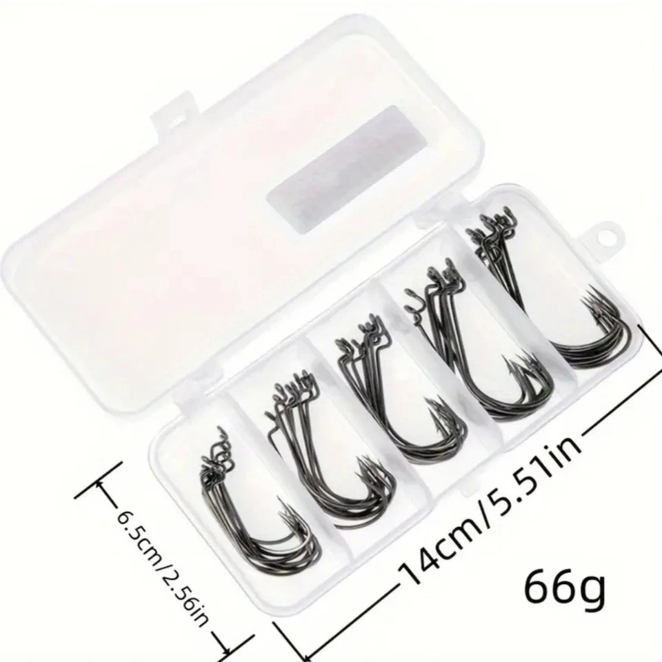 50x Offset Hooks Wide Gap Weedless Worm Hooks Pike Perch Soft Lures Fishing - Image 2 of 4