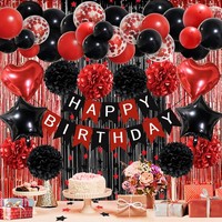 Geburtstagsdeko Rot Schwarz Happy Birthday Girlande Pompons Luftballons Party