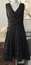 Adrianna Papell Black Sleeveless Dress with inlaid floral rose details size 8