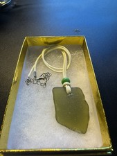 Real Sea Glass Beautiful Green With Matching Bead And Necklace Cord 18inch