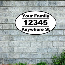 Personalized Home Address Sign Aluminum 12"x7" OVAL WHITE Family Name Plaque