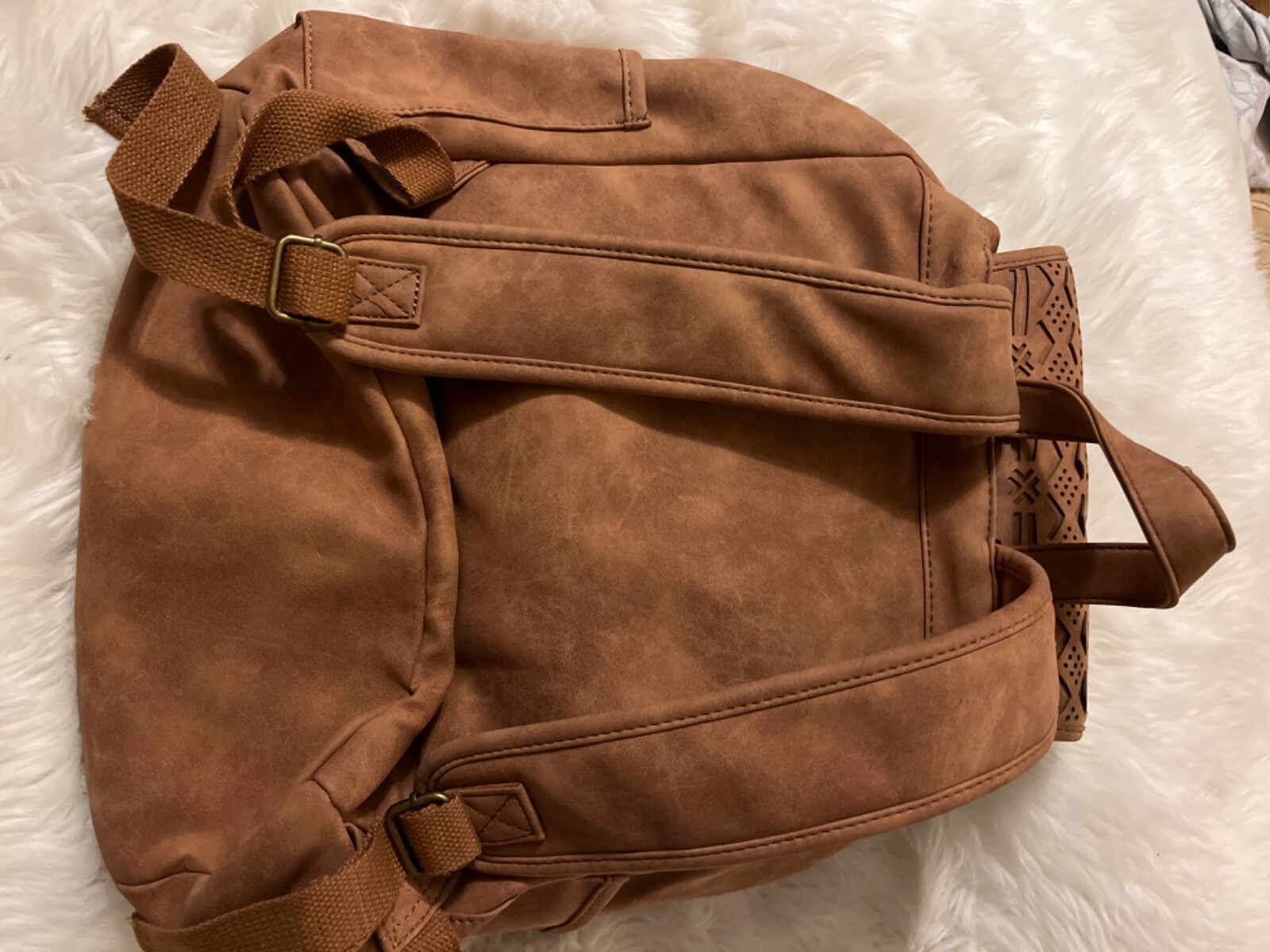 Suede backpack, unbranded, drawstring, and magnet… - image 2